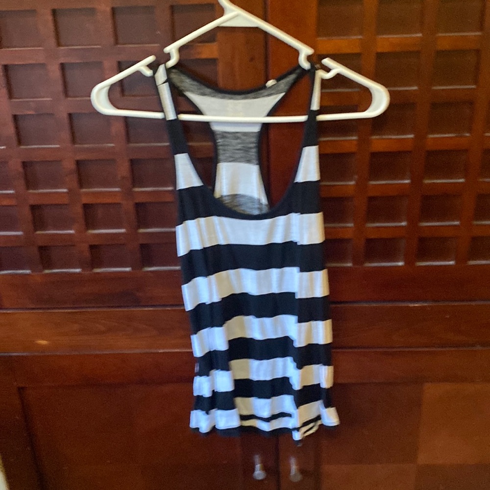Black and white stripped racer back tank top. Kirra size small